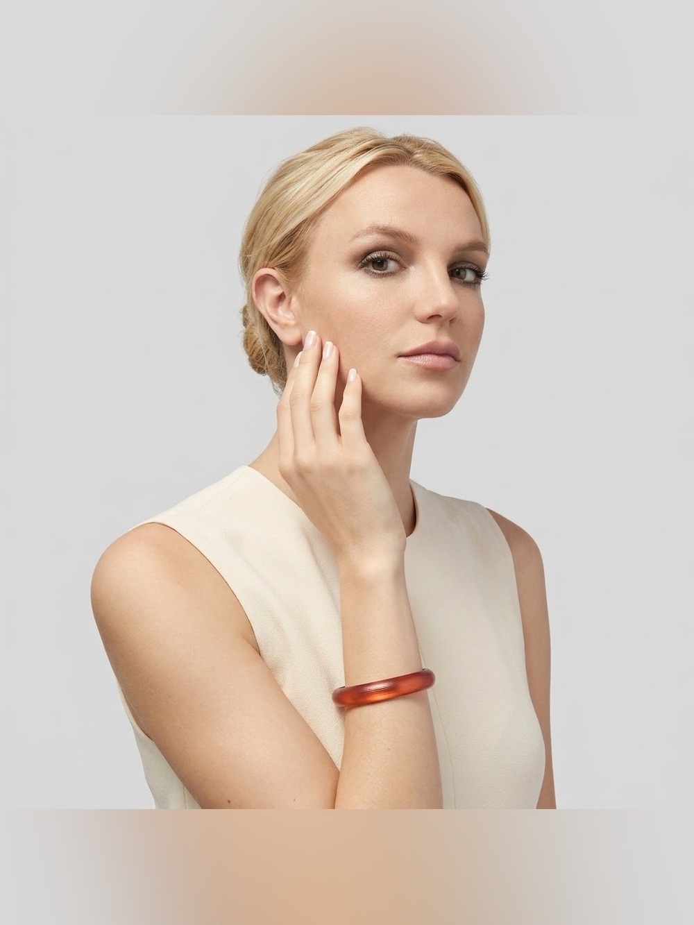 Alexis Bittar • Signed Metallic Orange Lucite Bangle Bracelet Skinny Size 8